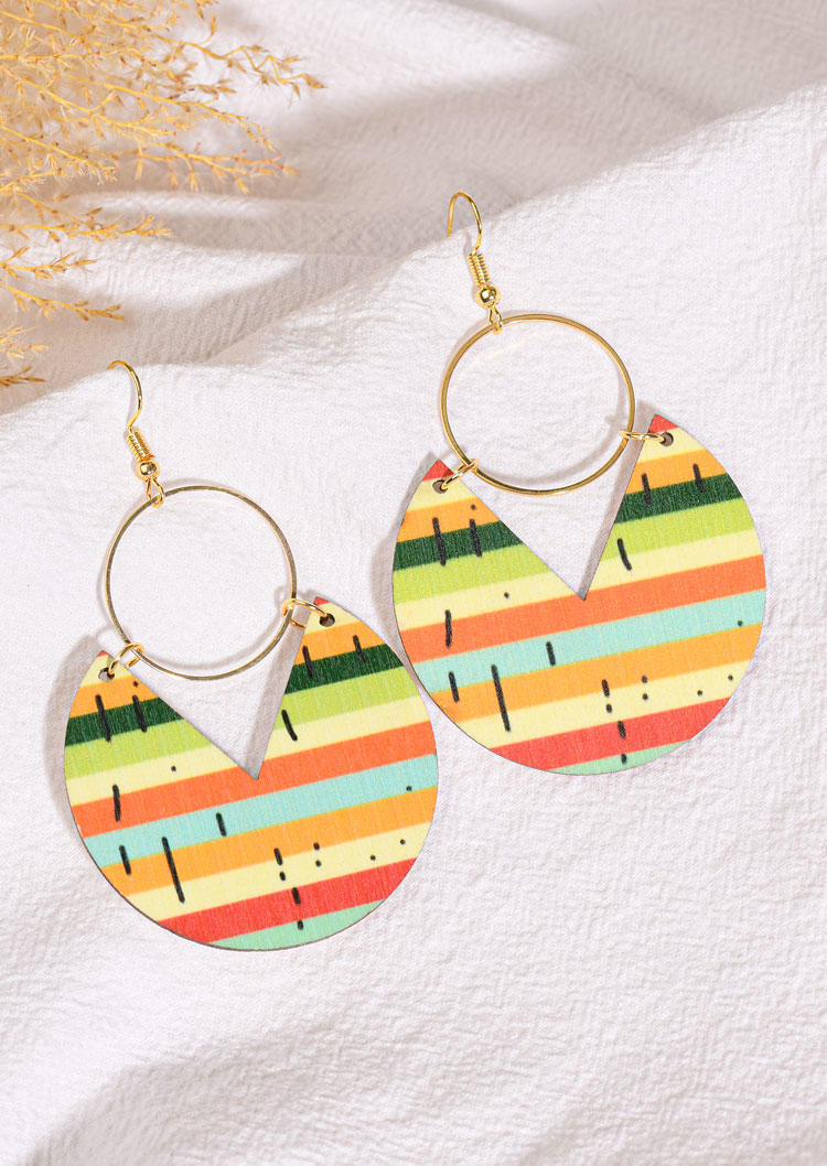 

Colorful Striped Wooden Pendant Earrings, Multicolor, SCM014222