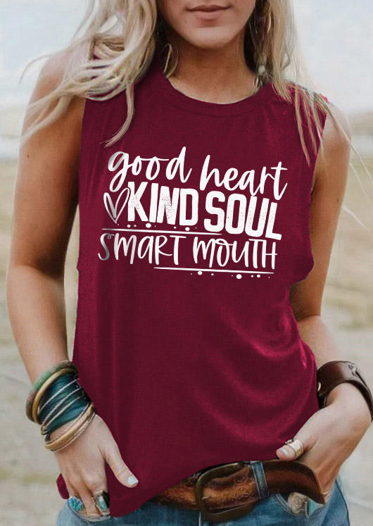 

Good Heart Kind Soul Smart Mouth O-Neck Tank - Burgundy, Red, SCM014315