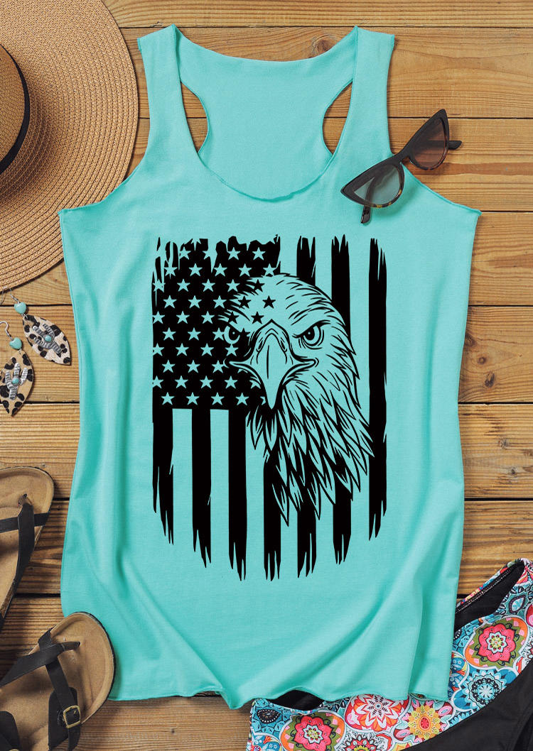 

American Flag Eagle Racerback Tank - Cyan, Blue, SCM014339