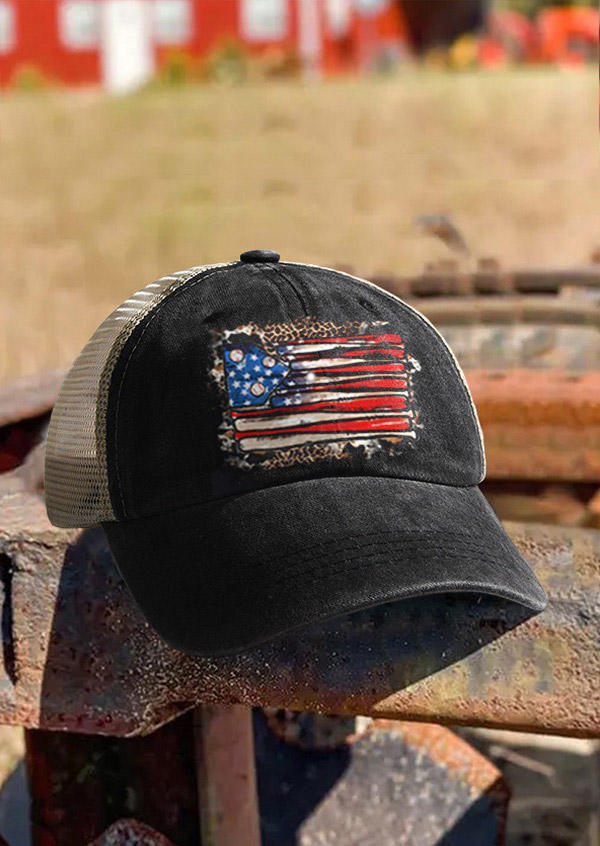

American Flag Mesh Baseball Cap, Black, SCM014362
