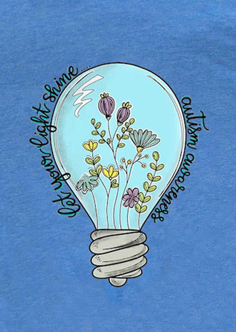 Let Your Light Shine Autism Awareness O-Neck T-Shirt Tee - Blue