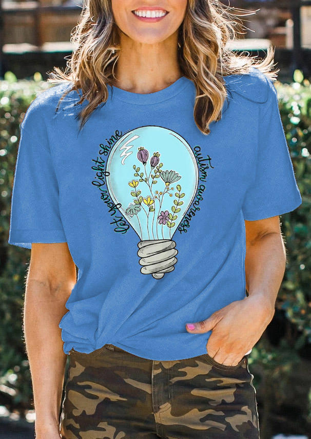 

Let Your Light Shine Autism Awareness O-Neck T-Shirt Tee - Blue, SCM014365