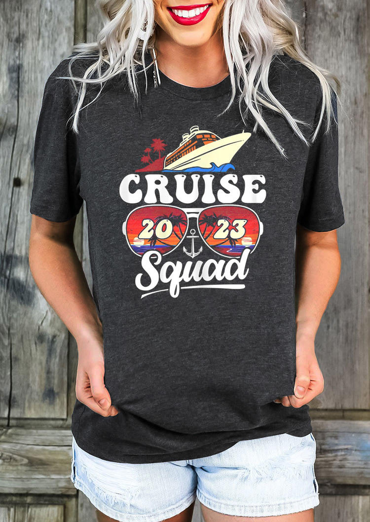 

Cruise Squad 2023 Glasses Anchor T-Shirt Tee - Dark Grey, Gray, SCM014367