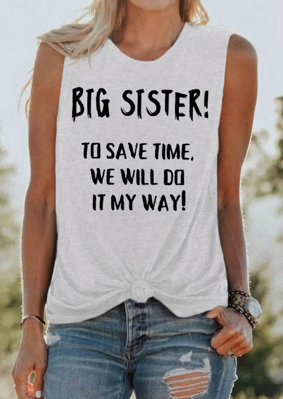 

Big Sister To Save Time We Will Do It My Way Tank - Light Grey, Gray, SCM014368