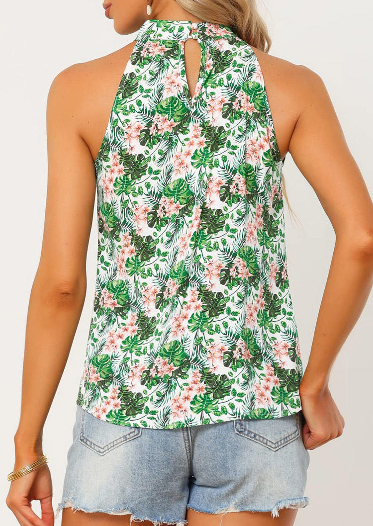 Floral Leaf Button Hollow Out Tank