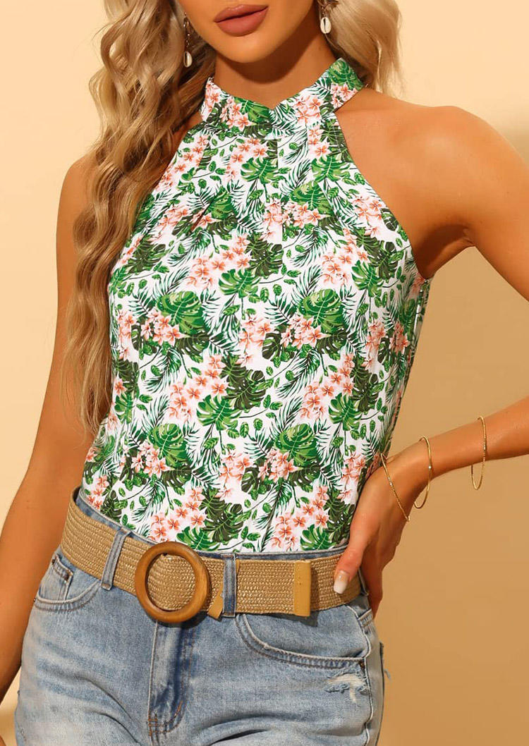 

Floral Leaf Button Hollow Out Tank, Multicolor, SCM014370