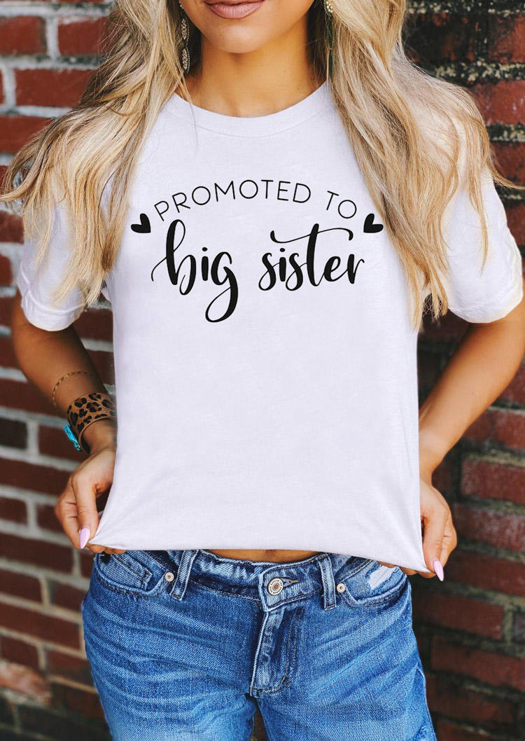 

Promoted To Big Sister Heart T-Shirt Tee - White, SCM014371