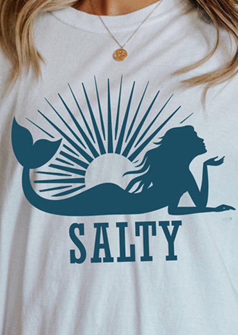 Salty Mermaid O-Neck T-Shirt Tee - White