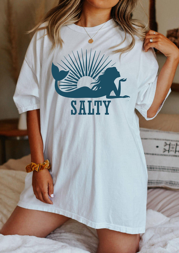 

Salty Mermaid O-Neck T-Shirt Tee - White, SCM014372