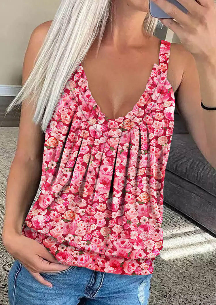 

Floral Ruffled Casual Camisole - Pink, SCM014380