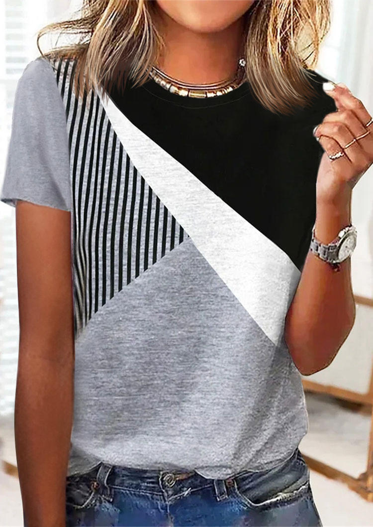 

Vertical Striped Color Block Blouse - Gray, SCM013753