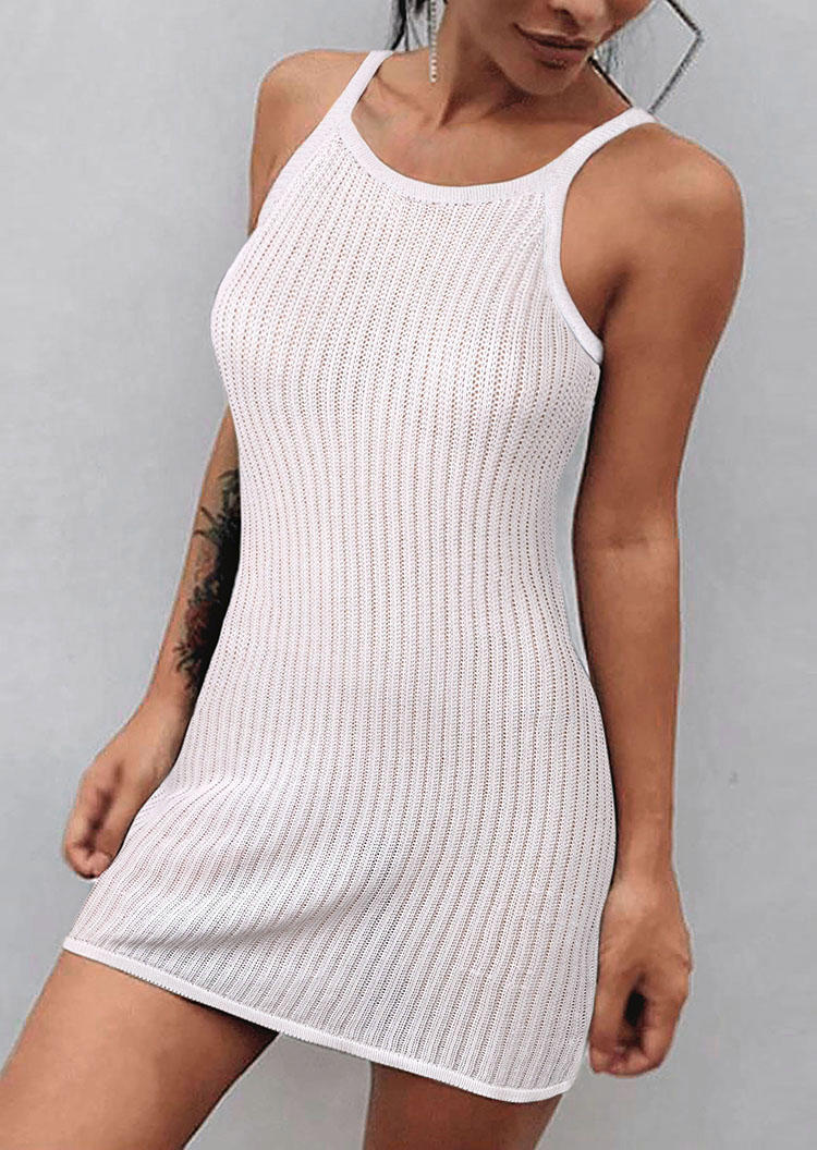 

Crochet Square Collar Mini Dress - White, SCM013778