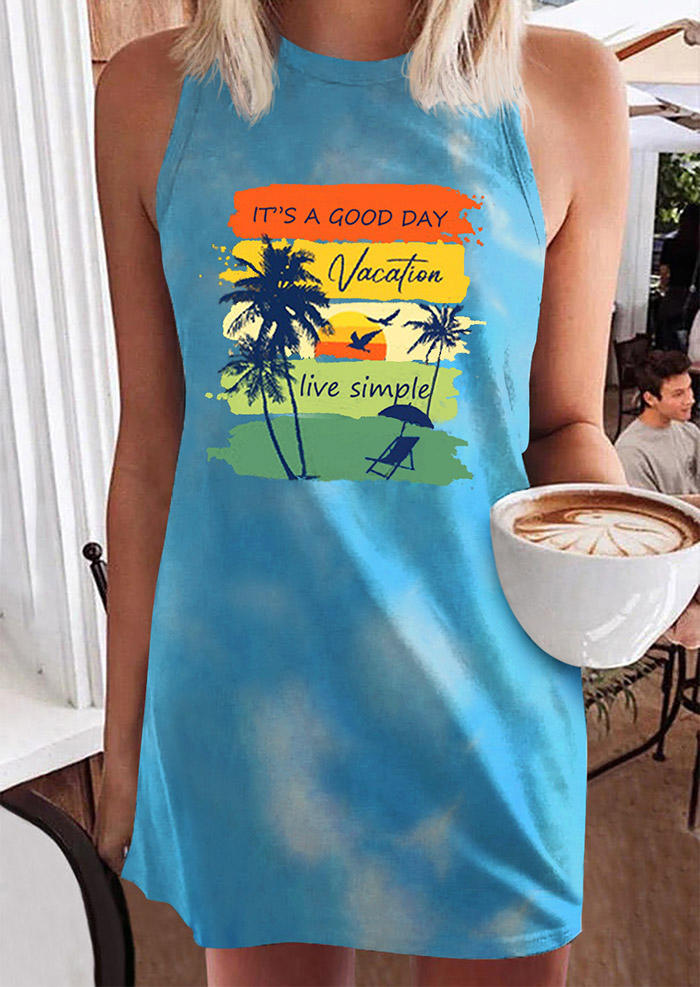 

It' A Good Day Live Simple Vacation Tie Dye Mini Dress - Blue, SCM013982
