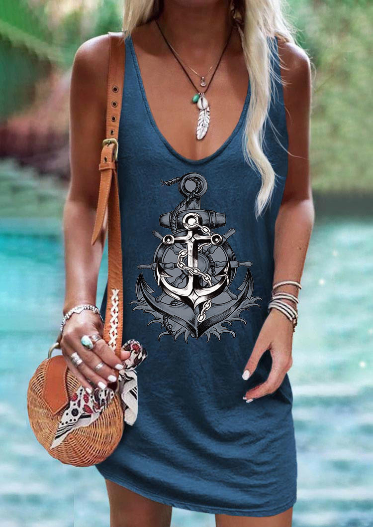 

Anchor Wheel Sleeveless Mini Dress - Blue, SCM013985