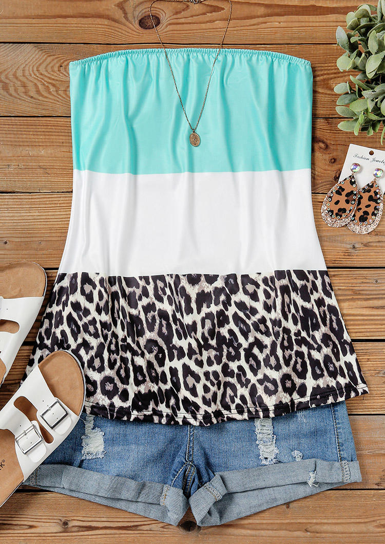 Color Block Leopard Strapless Bandeau Tank