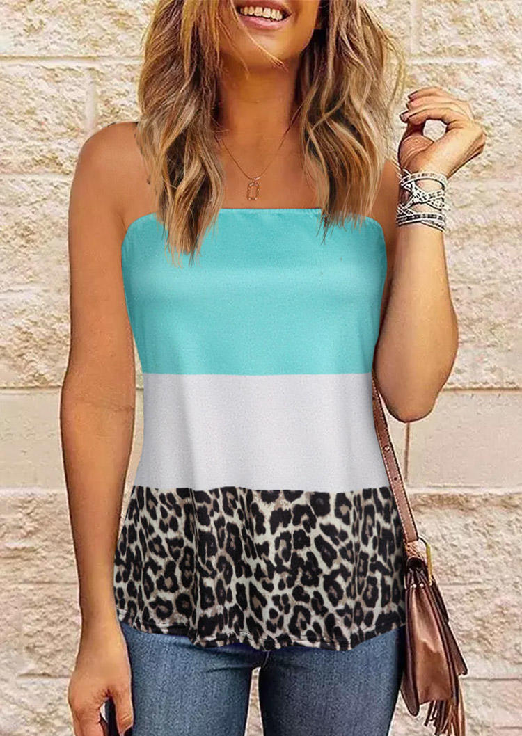 

Color Block Leopard Strapless Bandeau Tank, Multicolor, SCM014210