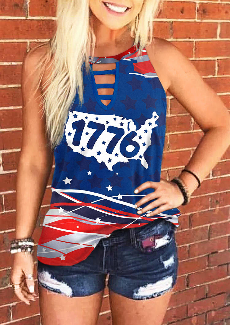 

American Flag Star 1776 Keyhole Neck Tank, Multicolor, SCM014341