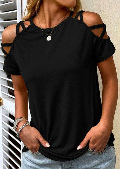 

Criss-Cross Cold Shoulder Blouse - Black, SCM014006