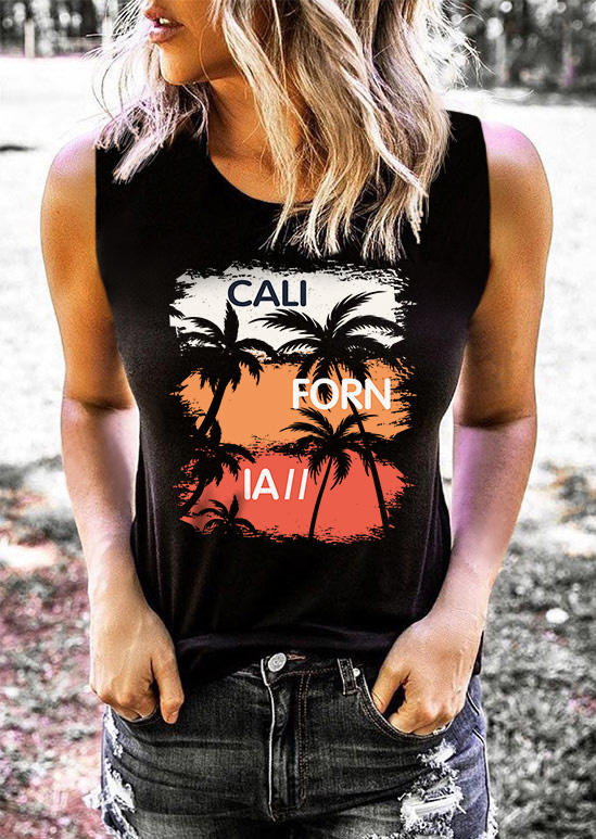 

California Coconut Tree O-Neck Tank - Black, SCM014303