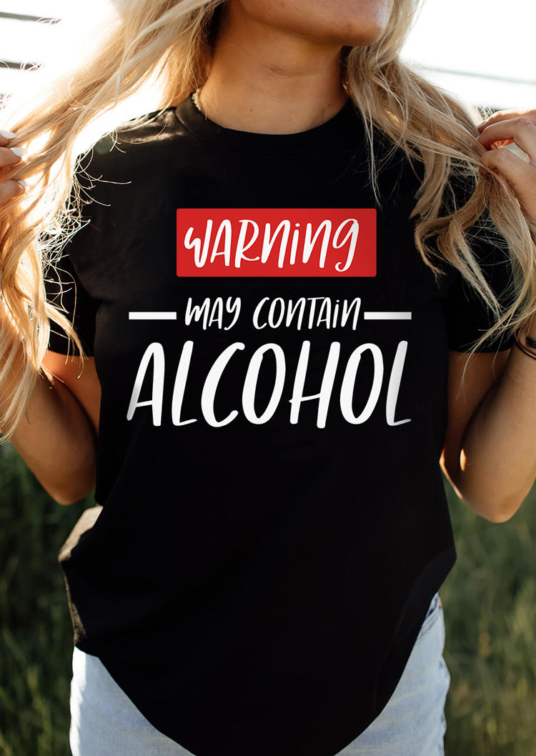 

Warning May Contain Alcohol T-Shirt Tee - Black, SCM014342