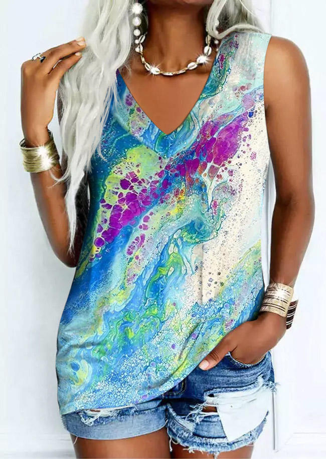 

Abstract Graphic V-Neck Tank, Multicolor, SCM014435