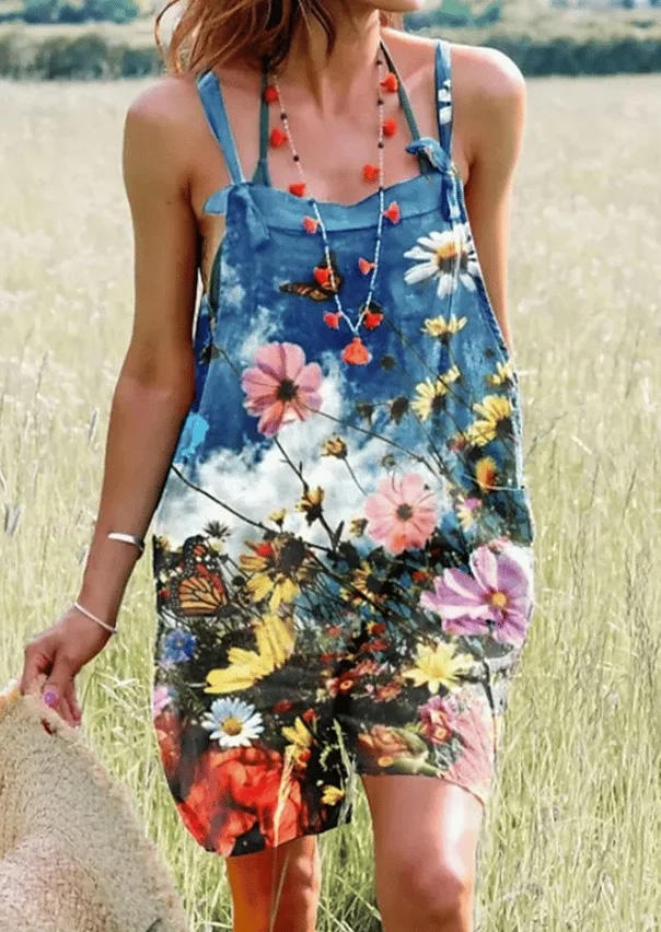 

Floral Spaghetti Strap Overall Romper, Multicolor, SCM014485