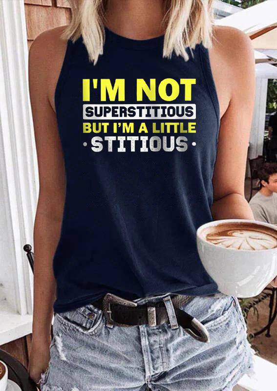 

I'm Not Superstitious But I'm A Little Stitious Tank - Navy Blue, SCM014487