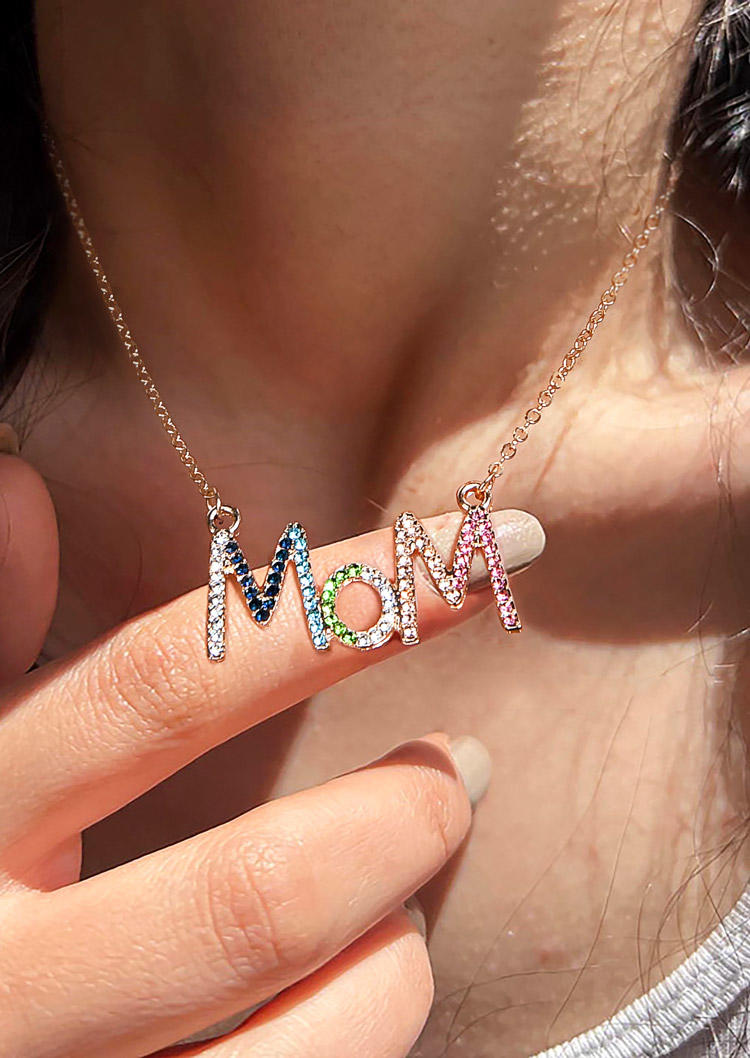 

Colorful Rhinestone Mom Pendant Necklace, Multicolor, SCM014113
