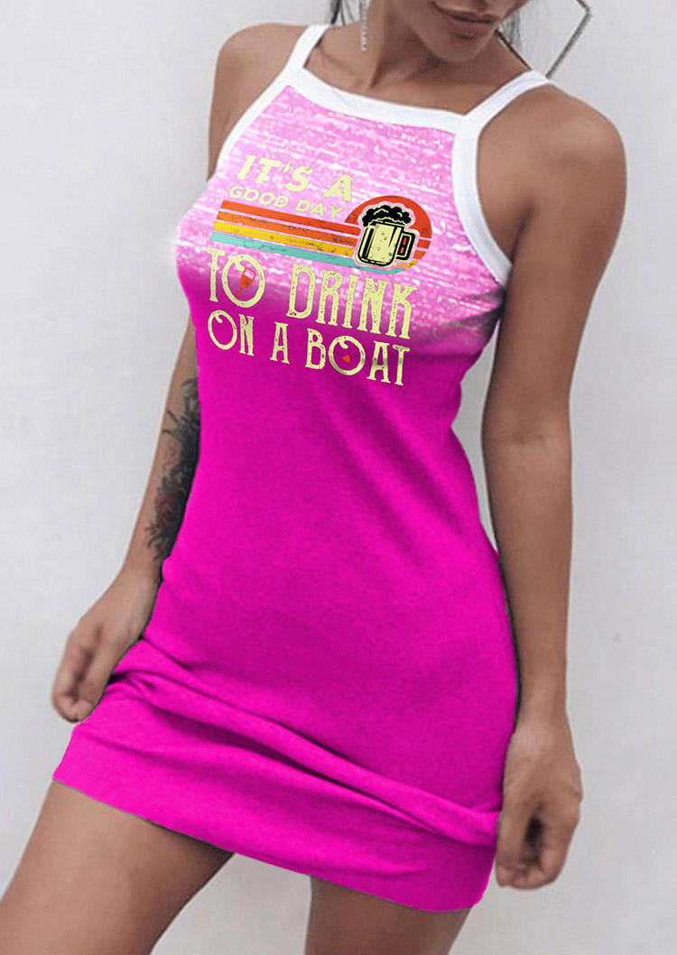 

It' A Good Day To Drink On A Boat Gradient Mini Dress - Rose Red, SCM014124