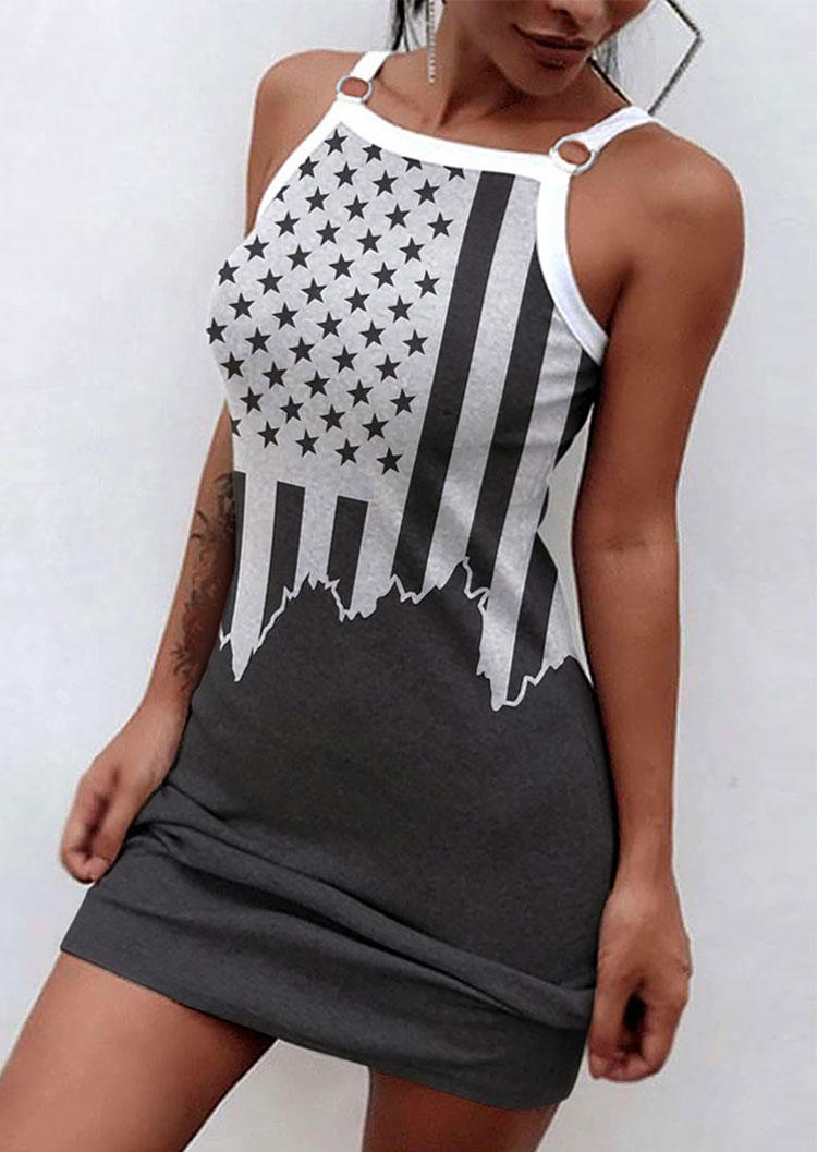 

American Flag Sleeveless Mini Dress - Gray, SCM014295