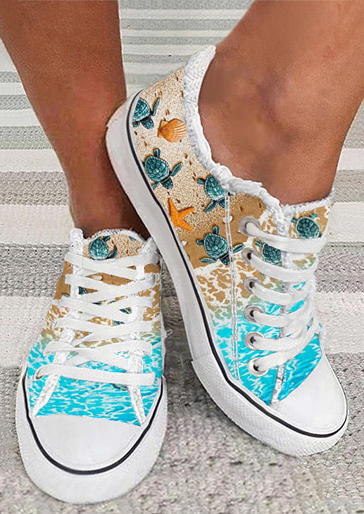 

Beach Turtle Shell Round Toe Flat Sneakers - Blue, SCM014444