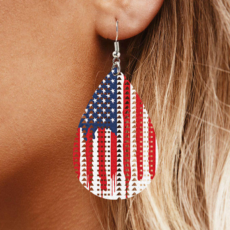 American Flag Hollow Out Water Drop Earrings