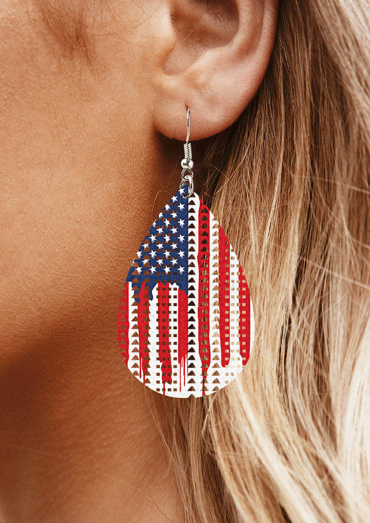 

American Flag Hollow Out Water Drop Earrings, Multicolor, SCM014505