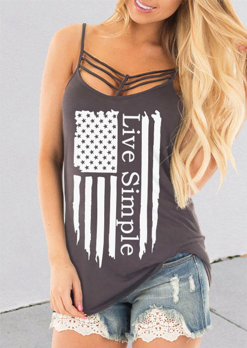 

Live Simple American Flag Hollow Out Camisole - Gray, SCM014534