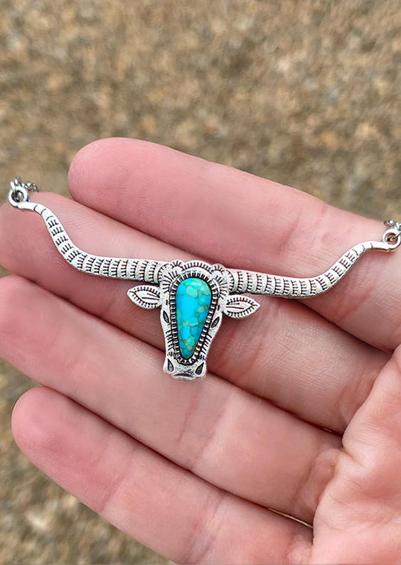 

Turquoise Steer Skull Pendant Necklace, Multicolor, SCM014073
