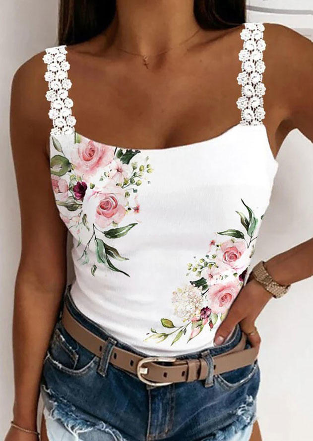 

Floral Lace Splicing Camisole - White, SCM014261
