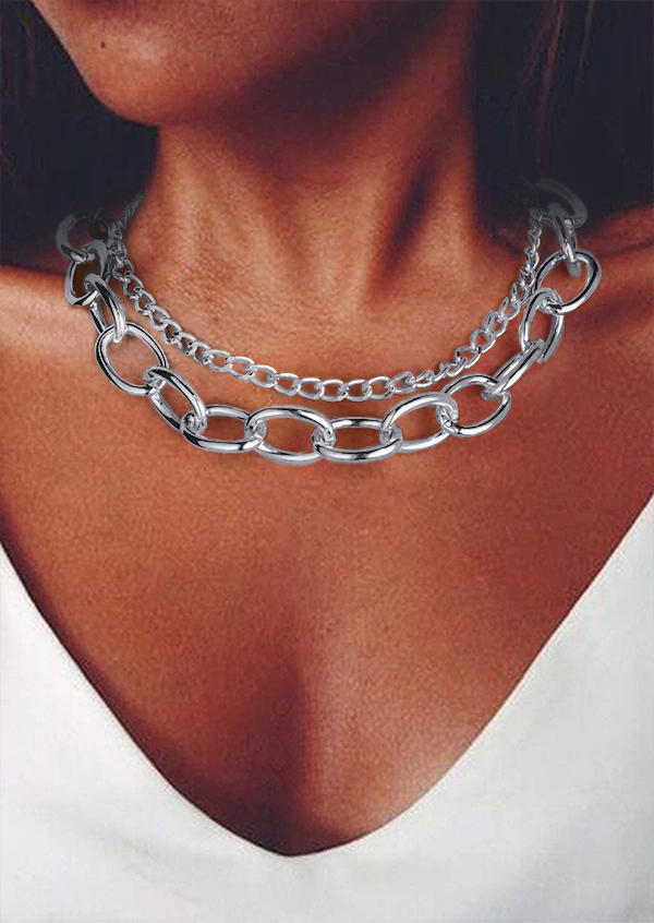 

Chain Dual-Layered Necklace, Silver, SCM014278