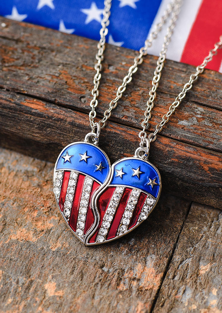 

American Flag Rhinestone Pendant Necklace, Multicolor, SCM014281