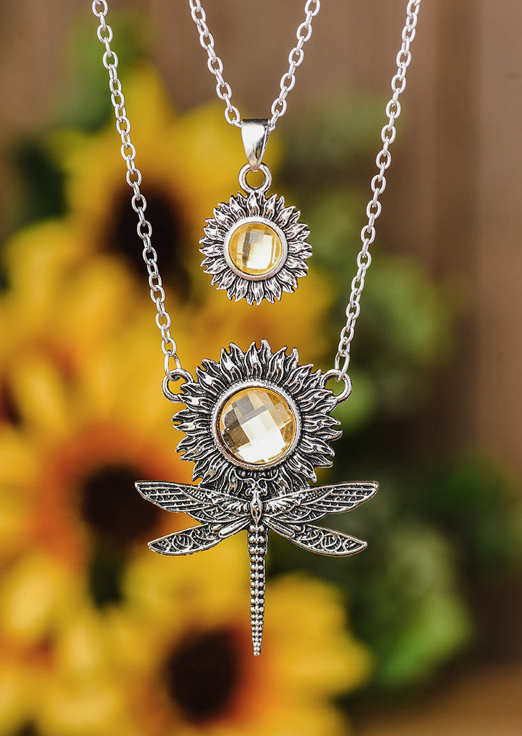 

Sunflower Dragonfly Dual-Layered Pendant Necklace, Silver, SCM014325