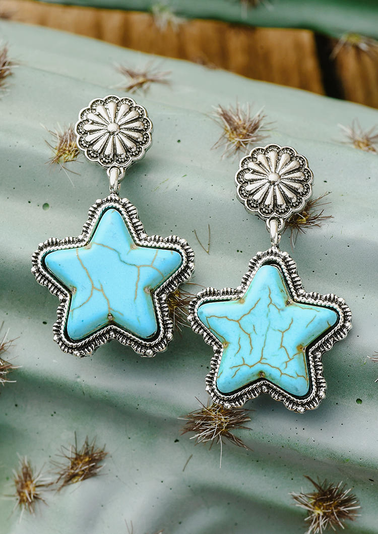

Turquoise Star Floral Alloy Stud Earrings, Blue, SCM014326