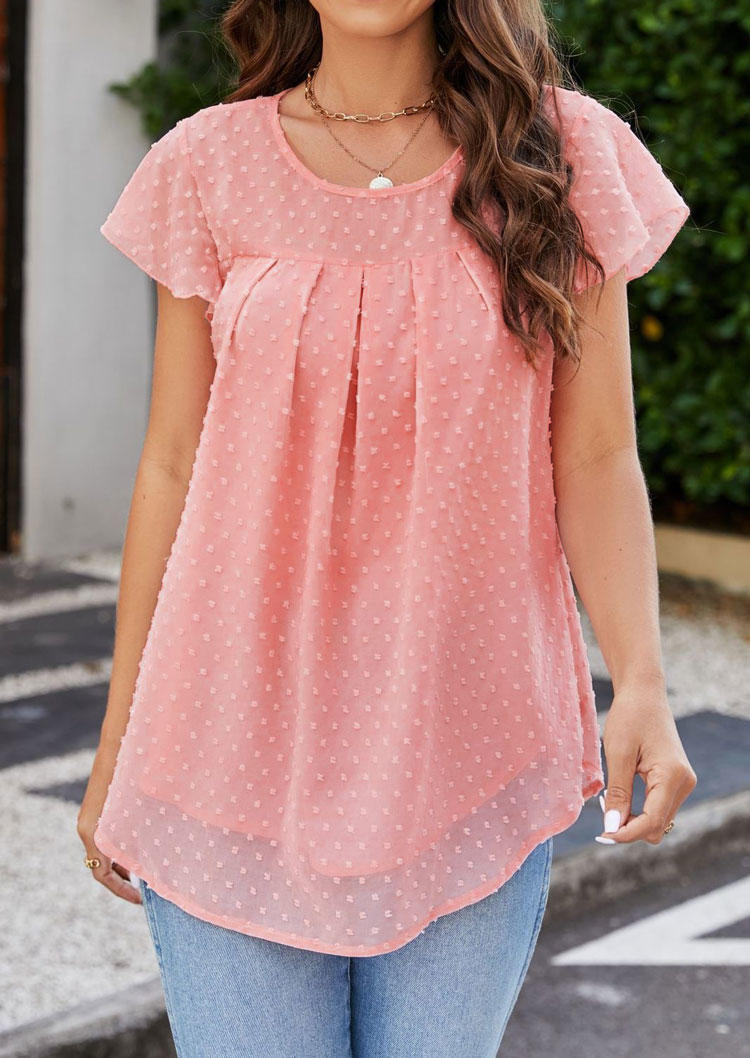 

Dotted Swiss Ruffled Blouse - Pink, SCM013602