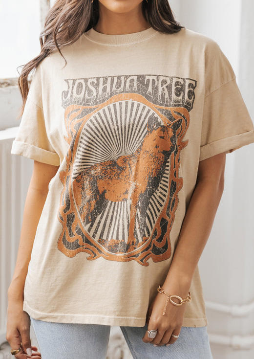 

Joshua Tree Wolf O-Neck T-Shirt Tee - Apricot, SCM014612