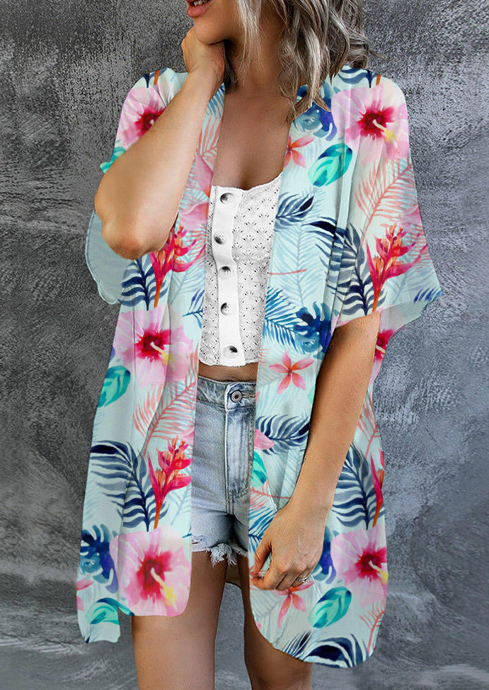 

Floral Palm Leaf Open Front Cardigan, Multicolor, SCM013542