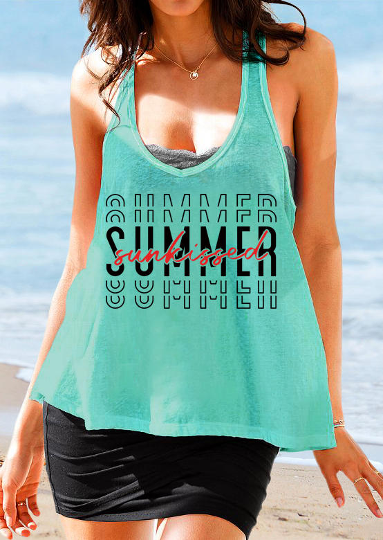 

Summer Sunkissed Loose V-Neck Tank - Lake Blue, SCM014254