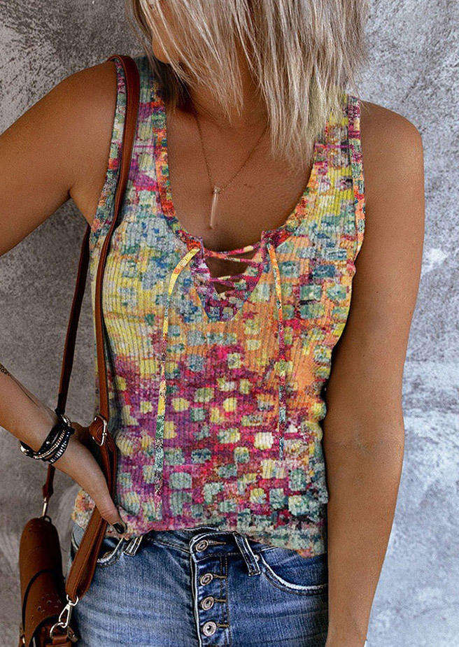 

Tie Dye Lace Up Vintage Tank, Multicolor, SCM014306