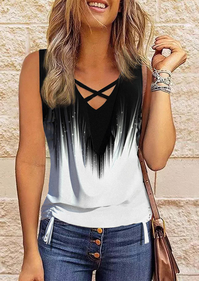 

Gradient Criss-Cross Draped Drawstring Tank, Multicolor, SCM012946