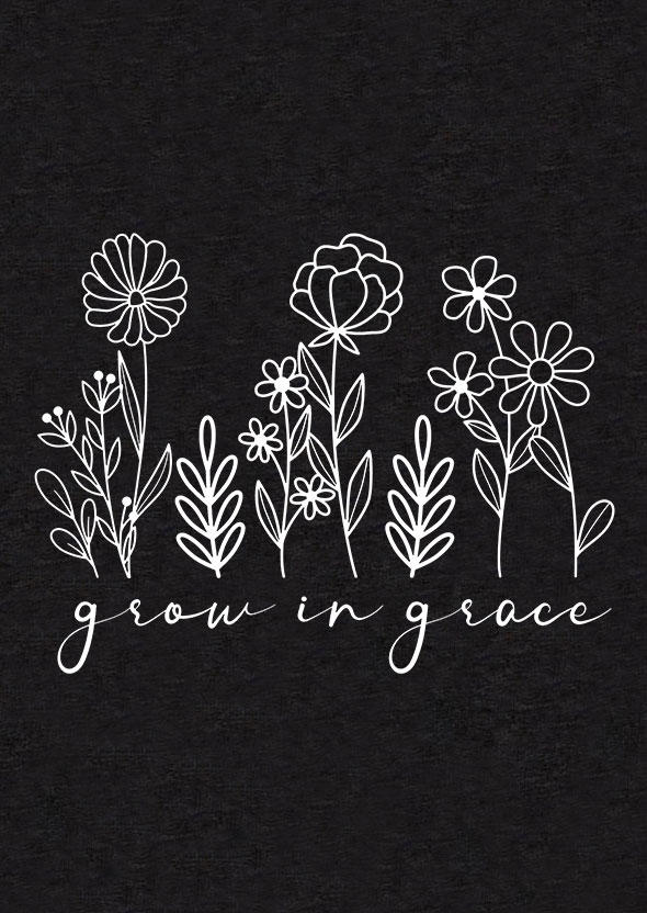 Grown In Grace Floral O-Neck Tank - Black