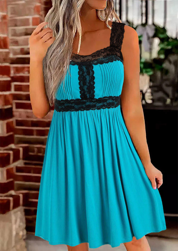 

Lace Splicing Ruffled Sleeveless Mini Dress - Blue, SCM014048