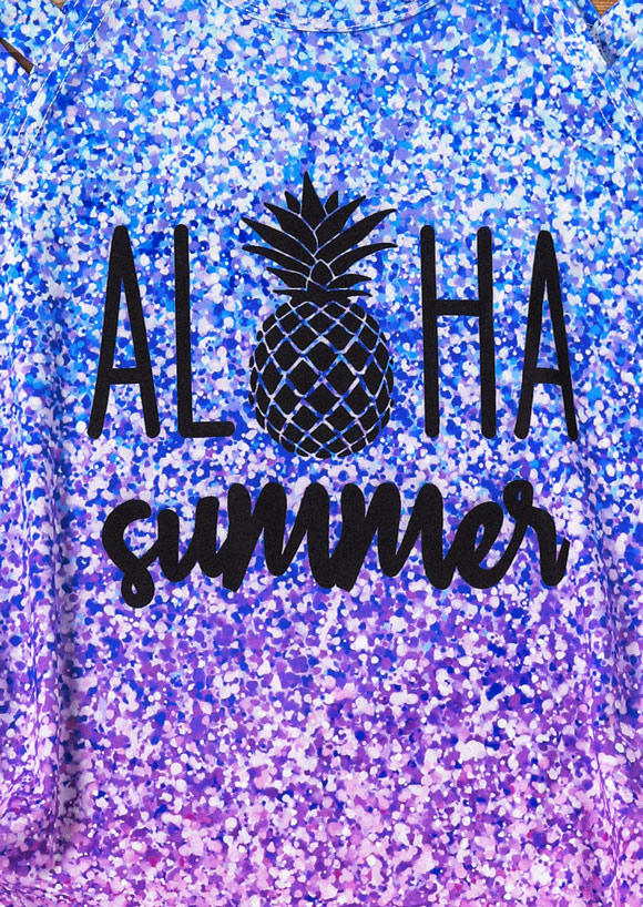 Aloha Summer Pineapple Gradient Glitter Tank