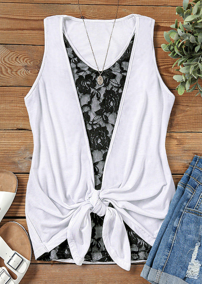 Lace Splicing Tie Fake Two-Piece Tank